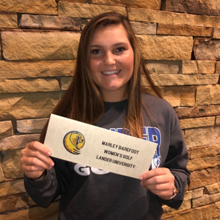 Marley Barefoot is going to Lander to play college golf. The River Bluff high school golfer won the Region 5 AAAAA individual title and a pair of PKB Tour one day tournaments. She also finished fourth in the SCJGA Caddie Classic.